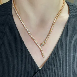 Bvlgari ذهب وفضة مفصلة زاحفة مرصعة بالماس قلادة