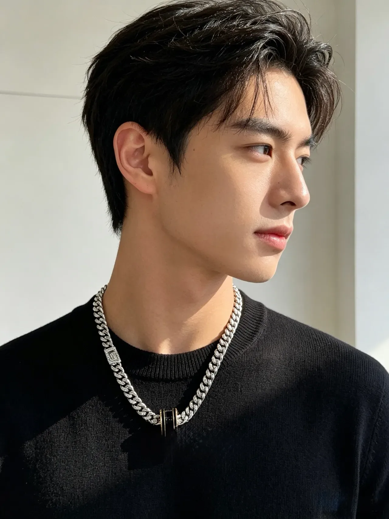 Bvlgari 银色黑色曲环链圆柱形吊坠项链 8