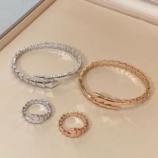 Bvlgari चांदी सोने विभाजित ज्यामितीय लिंक्स सर्पेंट हेड क्लास्प ब्रेसलेट