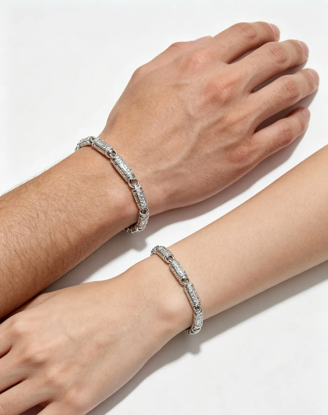 Bvlgari Silver Tubular Links Engraved Geometric Detailing Bracelet 3