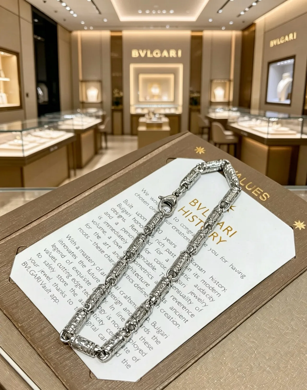 Bvlgari Silver Tubular Links Engraved Geometric Detailing Bracelet 4