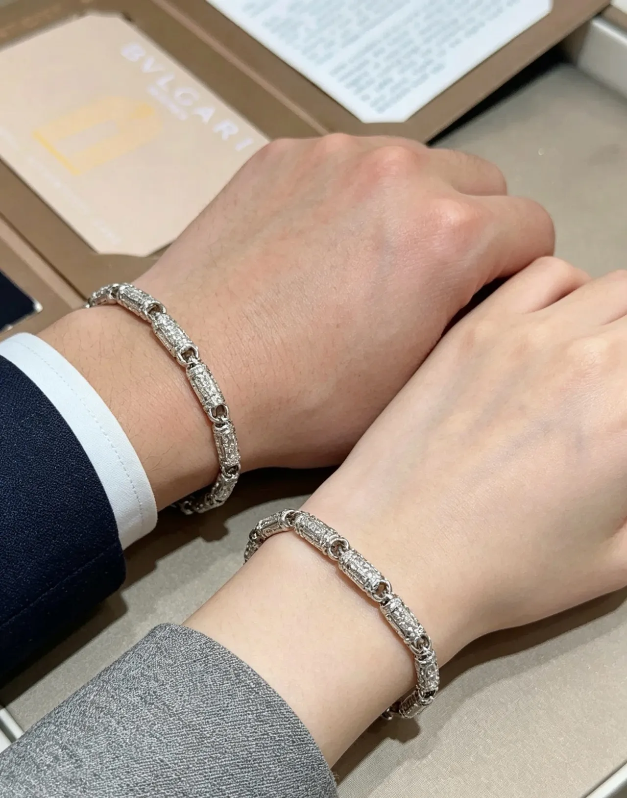 Bvlgari Silver Tubular Links Engraved Geometric Detailing Bracelet 6