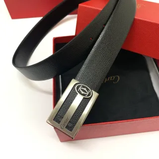 Cartier حزام جلد أسود فضي منقوش مستطيل