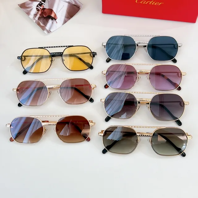 Cartier Dorado Marrón Cristal-Embellecido Patillas Forma de Escudo Lentes Gafas de Sol 2