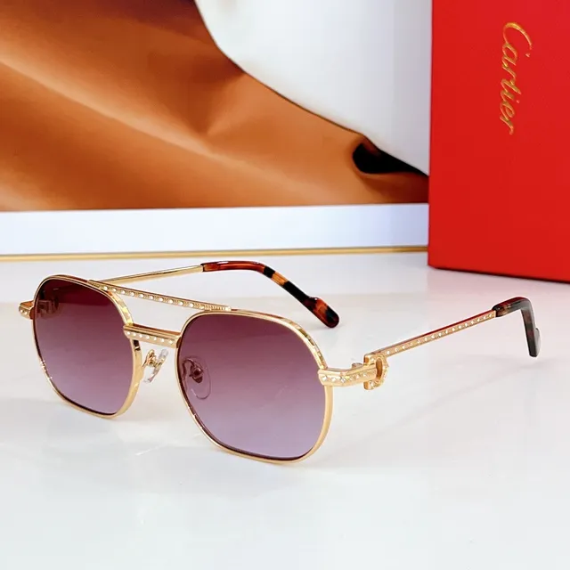 Cartier Dorado Marrón Cristal-Embellecido Patillas Forma de Escudo Lentes Gafas de Sol 4