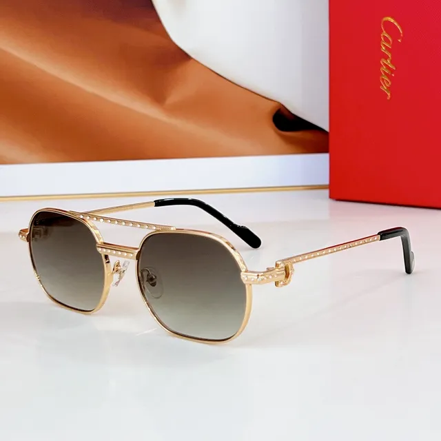 Cartier Dorado Marrón Cristal-Embellecido Patillas Forma de Escudo Lentes Gafas de Sol 5