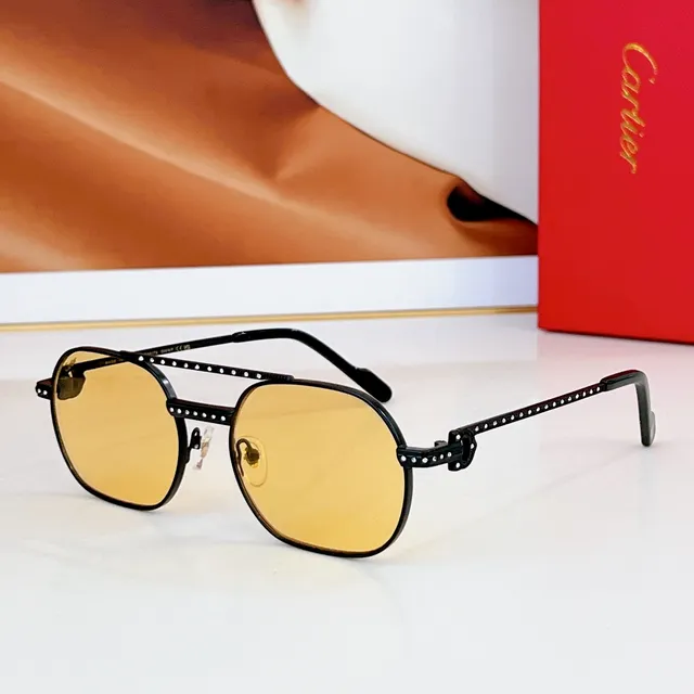 Cartier Dorado Marrón Cristal-Embellecido Patillas Forma de Escudo Lentes Gafas de Sol 6