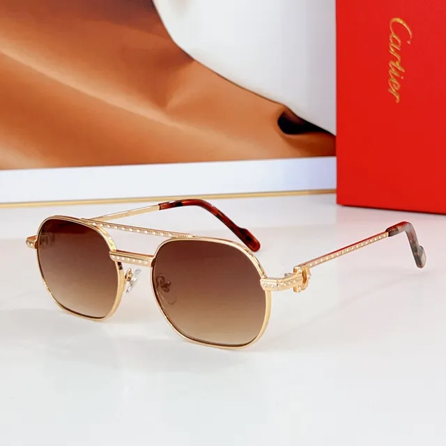 Cartier Dorado Marrón Cristal-Embellecido Patillas Forma de Escudo Lentes Gafas de Sol 7