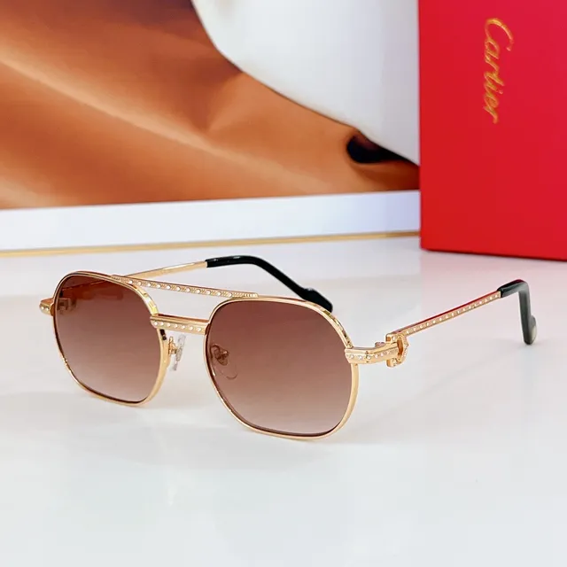 Cartier Dorado Marrón Cristal-Embellecido Patillas Forma de Escudo Lentes Gafas de Sol 8