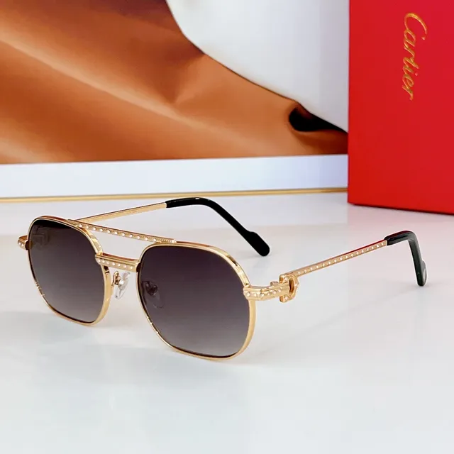 Cartier Dorado Marrón Cristal-Embellecido Patillas Forma de Escudo Lentes Gafas de Sol 9