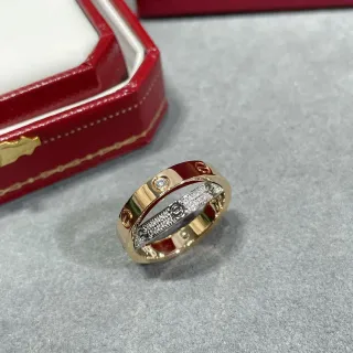 Cartier Juste un Clou ডাবল রিং গোল্ড Pavé Diamond লাল এনামেল রিং