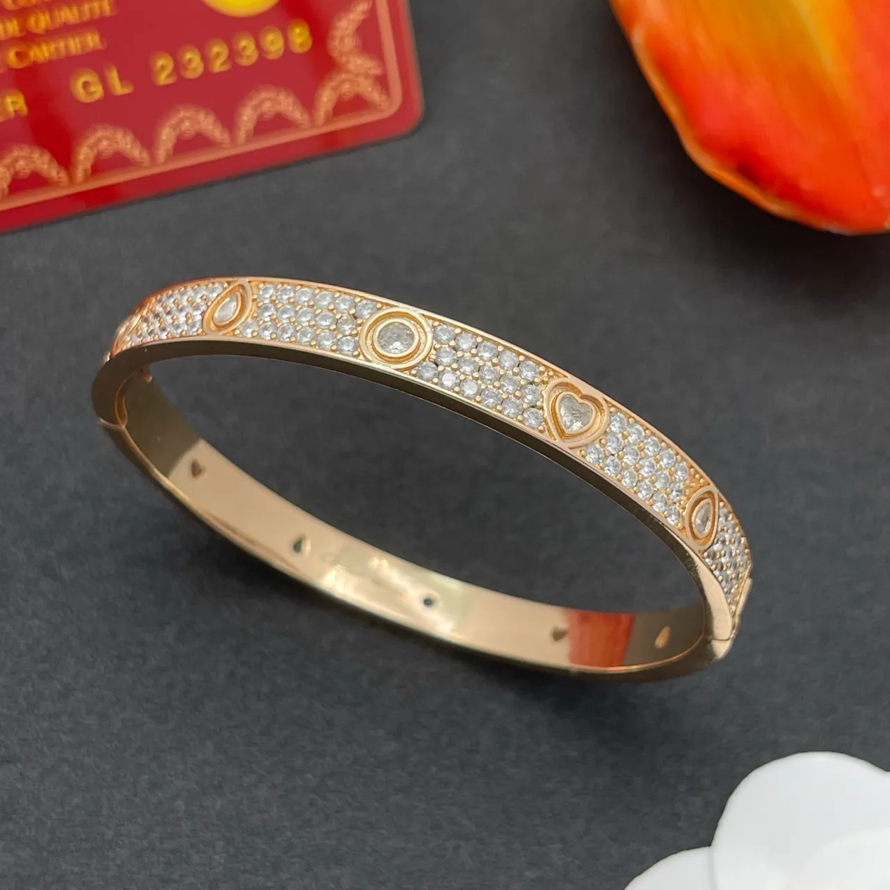 Cartier Juste un Clou Pavé Heart Teardrop Rose Gold Bracelet 7
