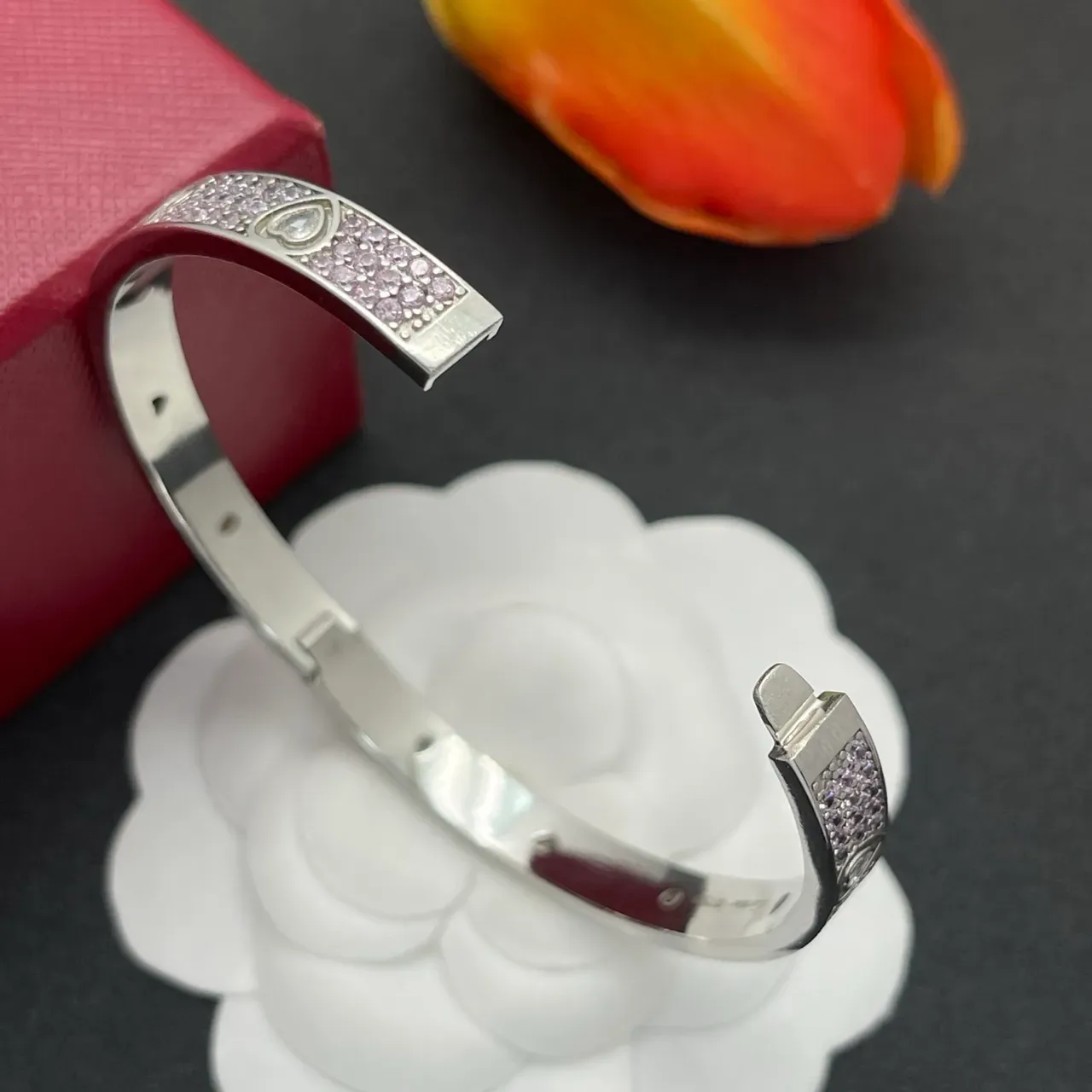 Cartier Juste un Clou Pink Pavé Heart Bangle Bracelet 4