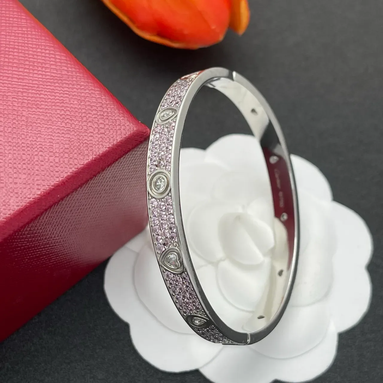 Cartier Juste un Clou Pink Pavé Heart Bangle Bracelet 5