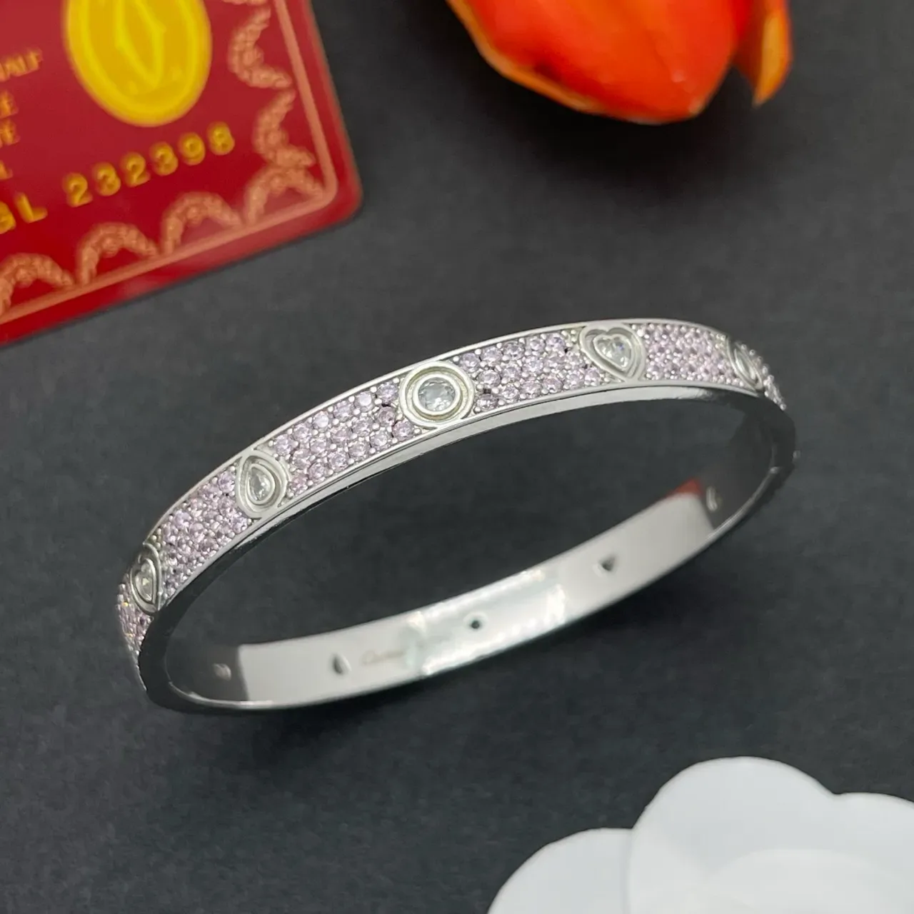 Cartier Juste un Clou Pink Pavé Heart Bangle Bracelet 8