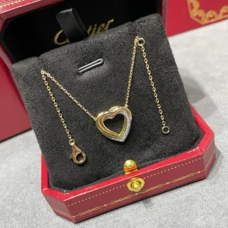 Cartier Love सلسلة قلادة قلب مزدوج مفتوح ذهبي أسود ثنائي اللون