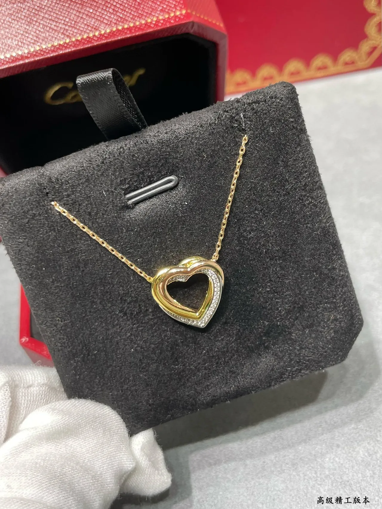 Cartier Love Gold Black Double-Heart Openwork Pendant Two-Tone Necklace 2