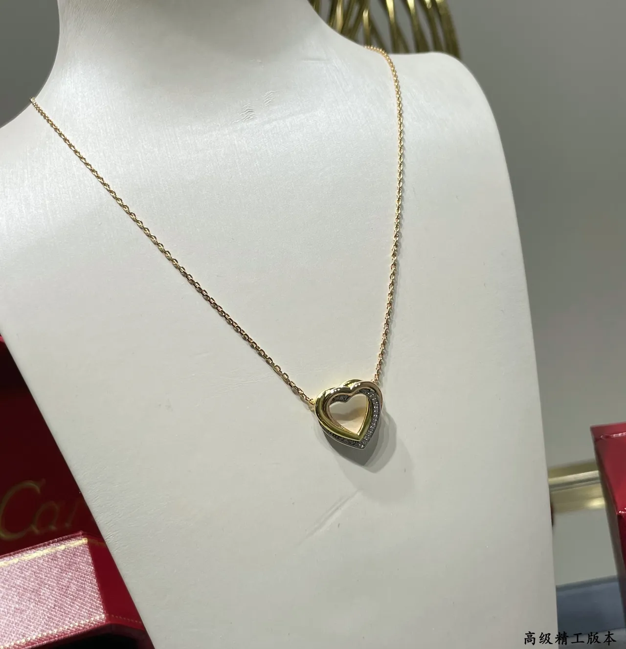 Cartier Love Gold Black Double-Heart Openwork Pendant Two-Tone Necklace 3