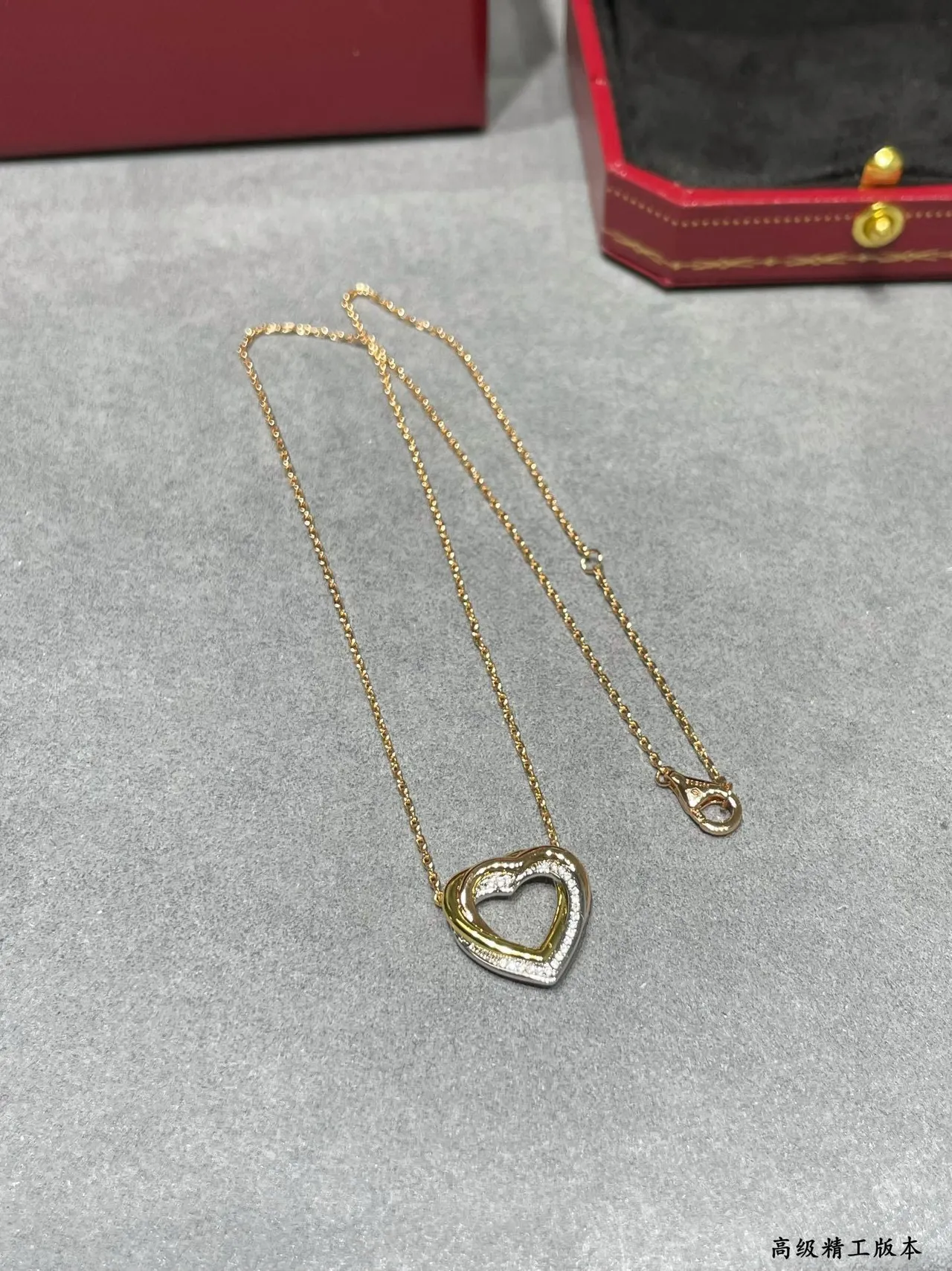 Cartier Love Gold Black Double-Heart Openwork Pendant Two-Tone Necklace 6