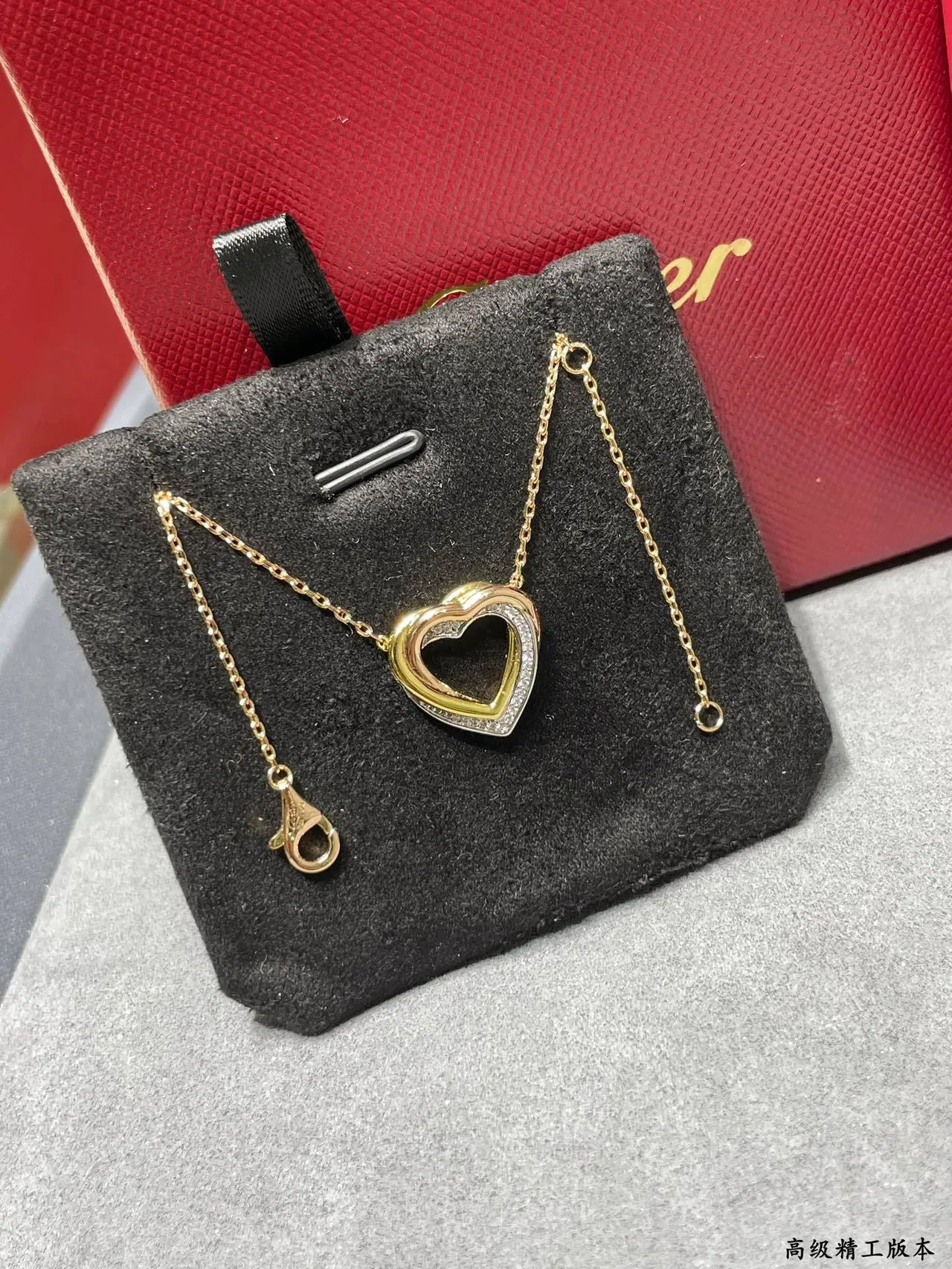 Cartier Love Gold Black Double-Heart Openwork Pendant Two-Tone Necklace 7