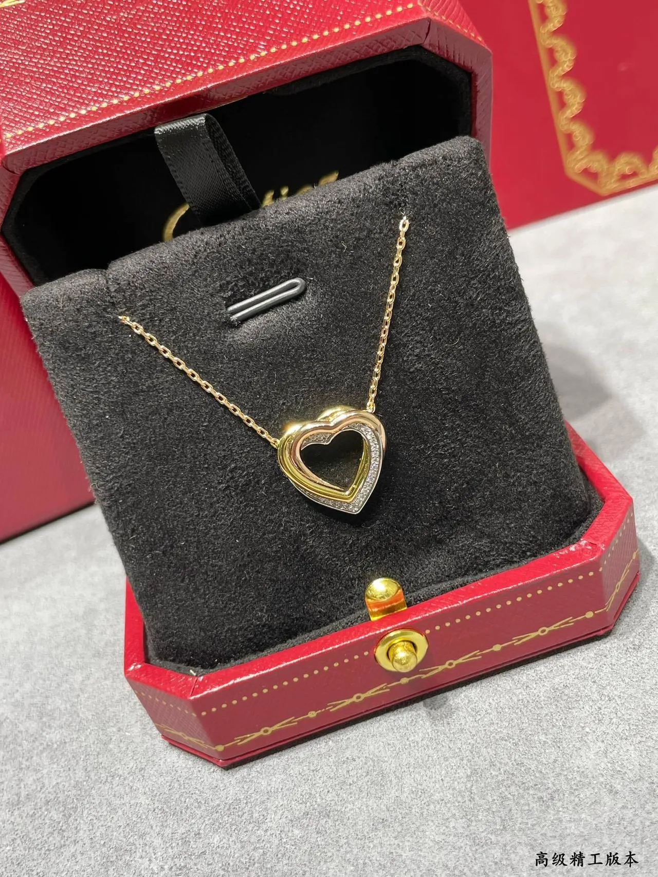 Cartier Love Gold Black Double-Heart Openwork Pendant Two-Tone Necklace 8