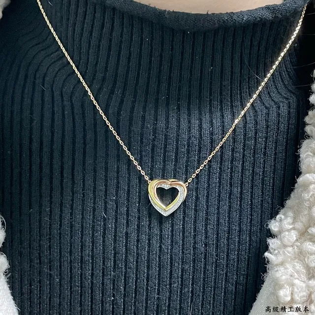Cartier Love Gold Black Double-Heart Openwork Pendant Two-Tone Necklace 9