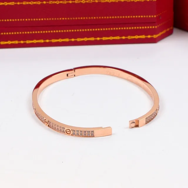 Cartier Love Gold Silver Hinged Bangle Pavé-Stone Embellished Bracelet 2