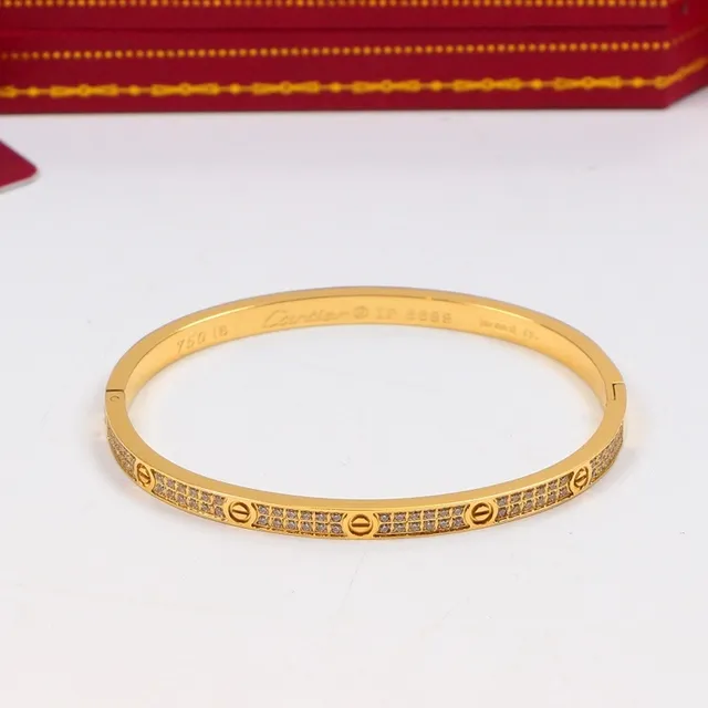 Cartier Love Gold Silver Hinged Bangle Pavé-Stone Embellished Bracelet 4