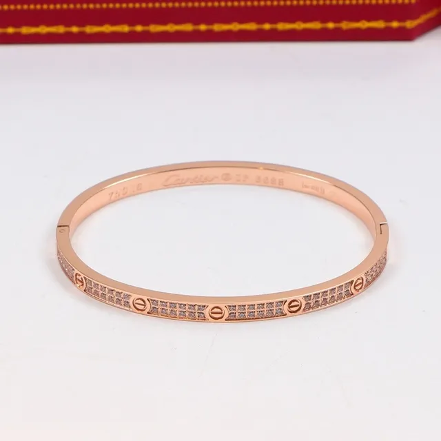 Cartier Love Gold Silver Hinged Bangle Pavé-Stone Embellished Bracelet 5