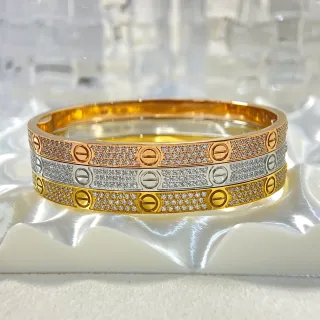 Cartier Love সোনা রুপা Pavé-Set Triple-Tone ব্রেসলেট