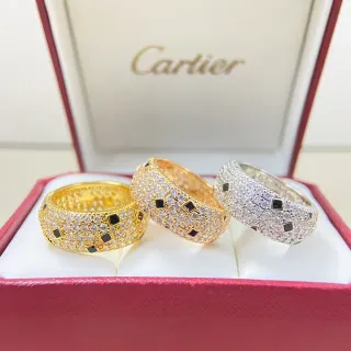 Cartier Panthère ذهب أسود نطاق عريض Pavé-Set خاتم