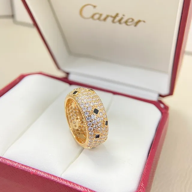 Cartier Panthère Gold Black Wide Band Pavé-Set Ring 3