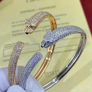 Cartier Panthère Pavé Diamond Panther Head Bangle Bracelets