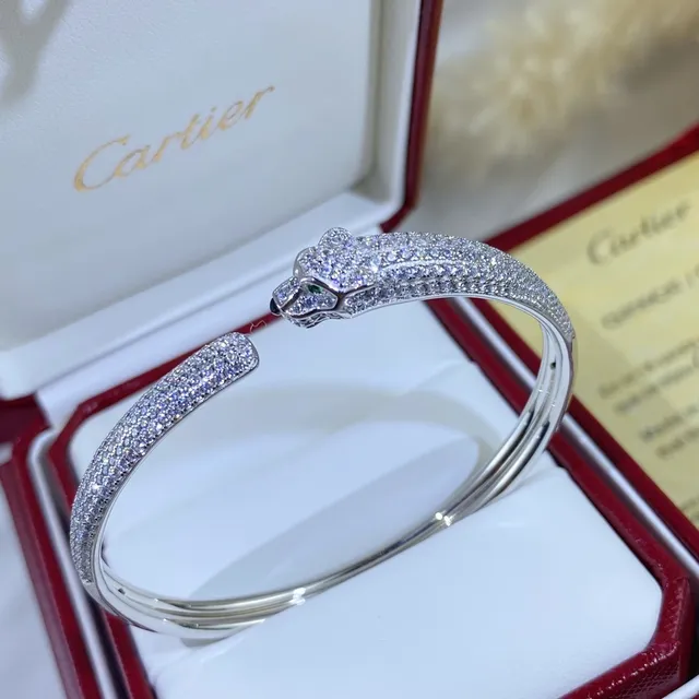 Cartier Panthère Pavé Diamond Panther Head Bangle Bracelets 2