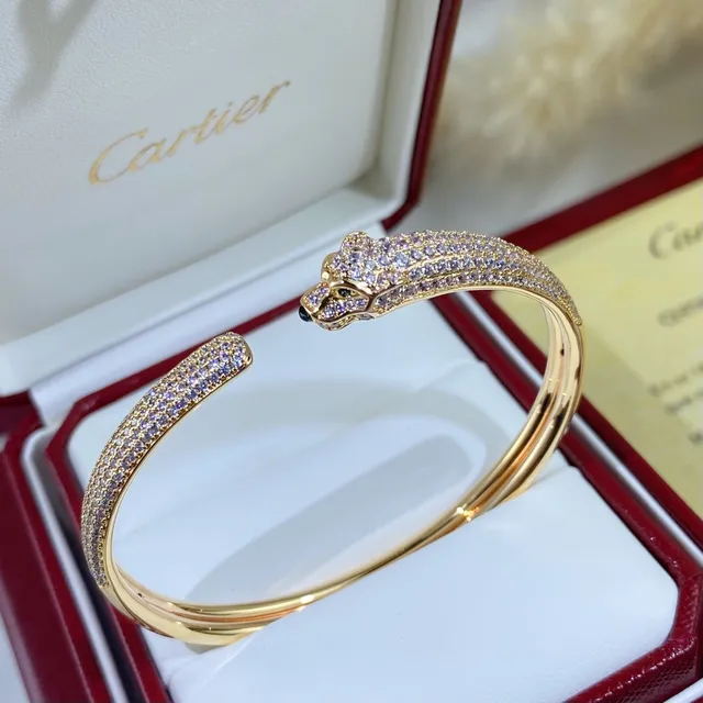Cartier Panthère Pavé Diamond Panther Head Bangle Bracelets 3