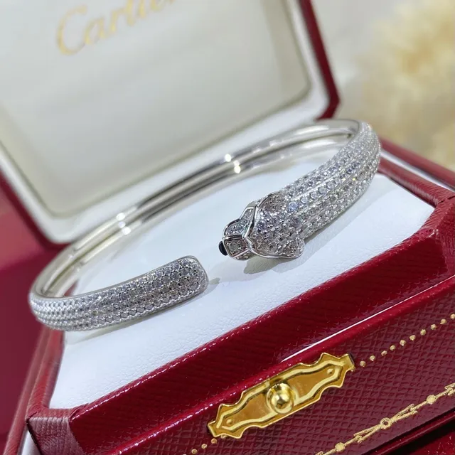 Cartier Panthère Pavé Diamond Panther Head Bangle Bracelets 6