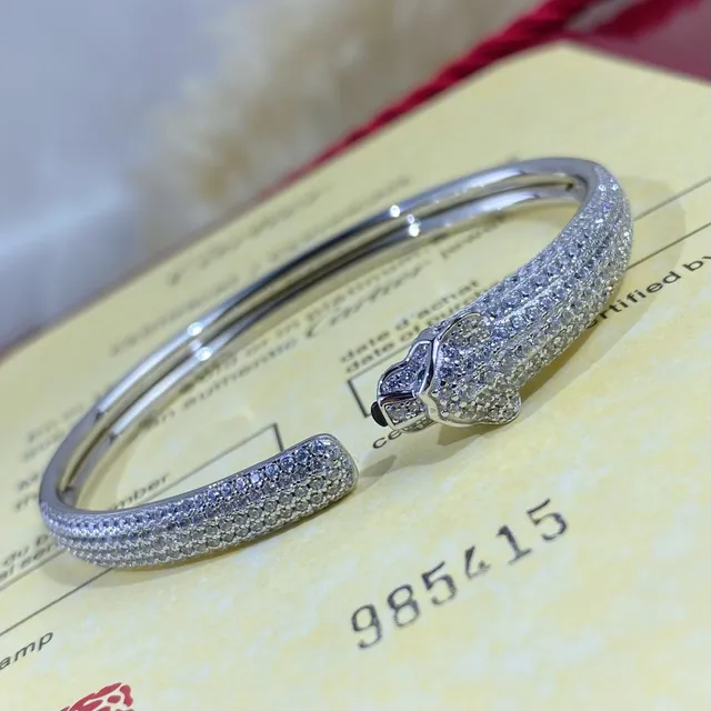 Cartier Panthère Pavé Diamond Panther Head Bangle Bracelets 7