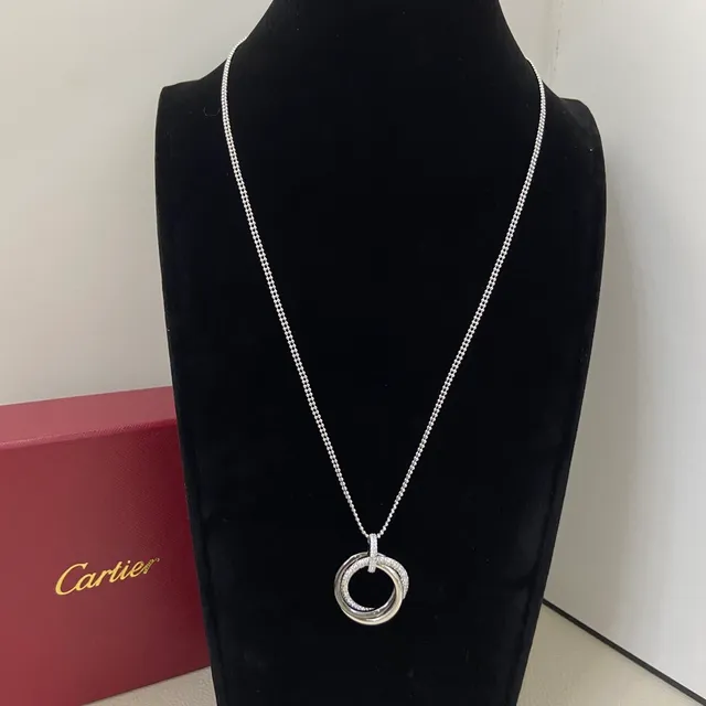 Cartier Trinity Pavé Diamond Interlocking Rings Necklace 2