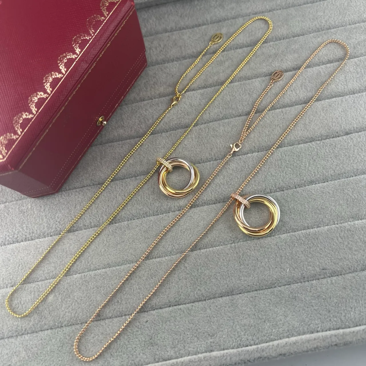 Cartier Trinity Tri-Color Gold and Diamond Pendant Necklace 5