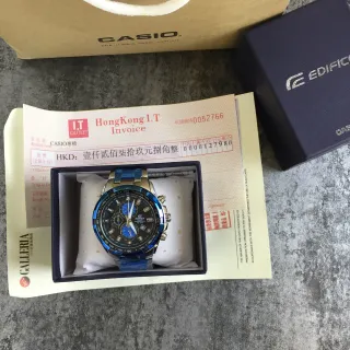 Casio Black Blue Chronograph Tachymeter Bezel Watch