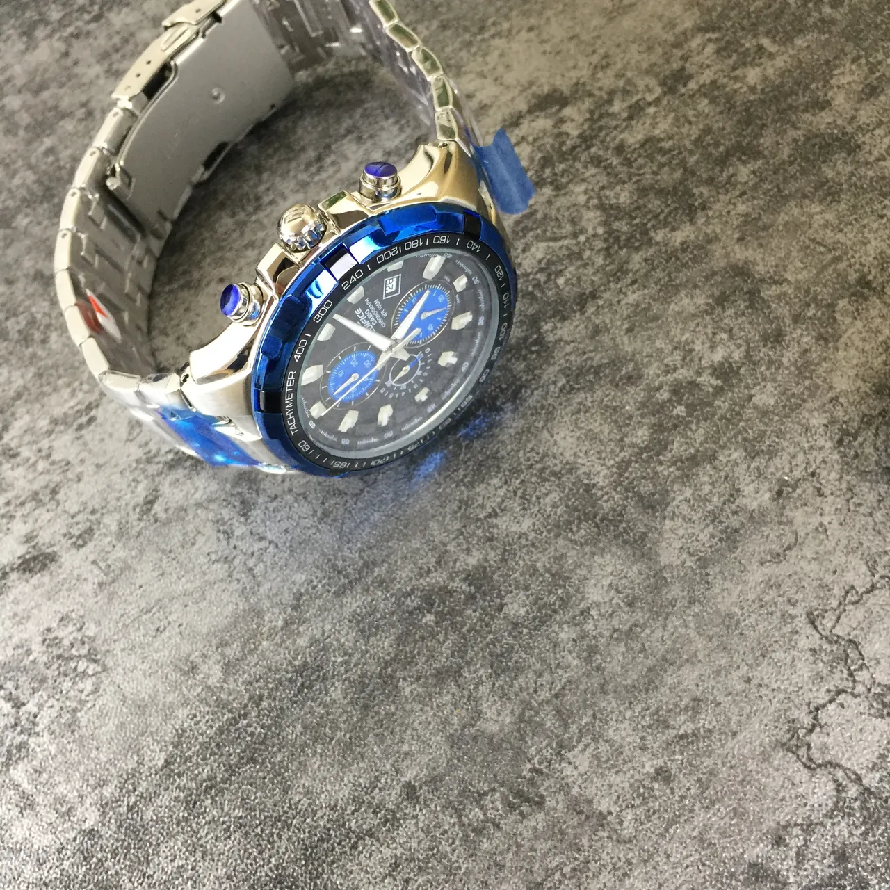 Casio Negro Azul Cronógrafo Tachímetro Bisel Reloj 2