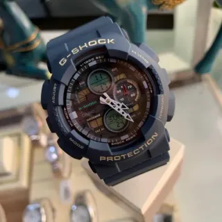 Casio G-Shock GA-100 Blue Gold Rugged Resin Case Analog-Digital Hybrid Watch