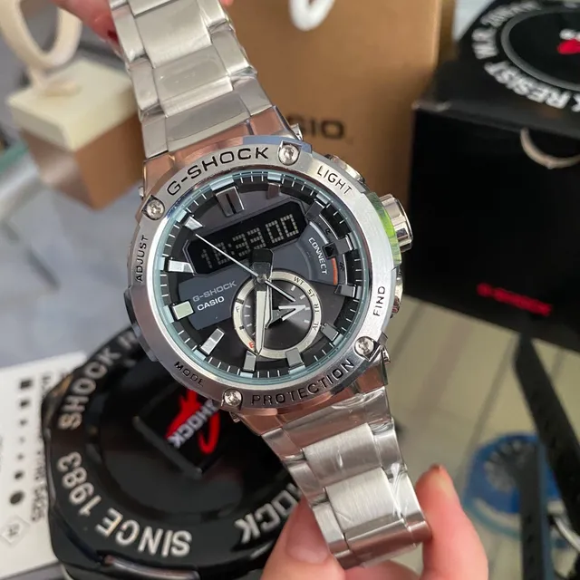 Casio G-Shock Silver Black Analog-Digital Hybrid Stainless Steel Case Watch 6