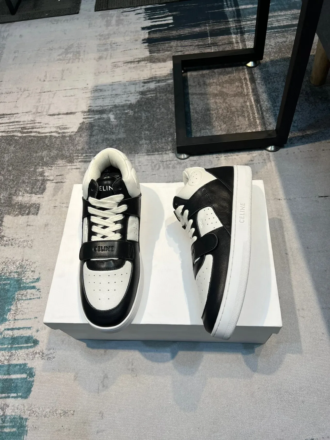 Celine CT-01 黑白皮革高帮生活方式运动鞋 5