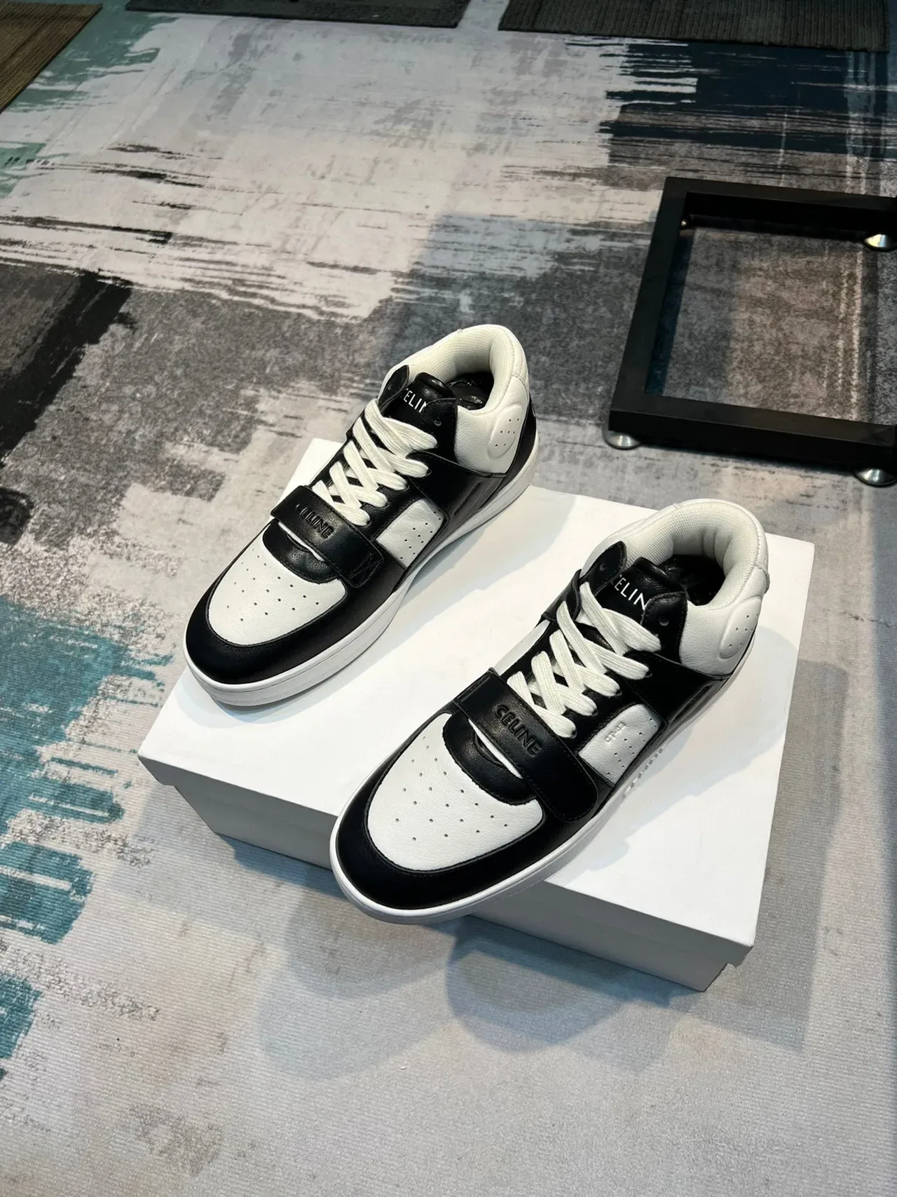 Celine CT-01 黑白皮革高帮生活方式运动鞋 6