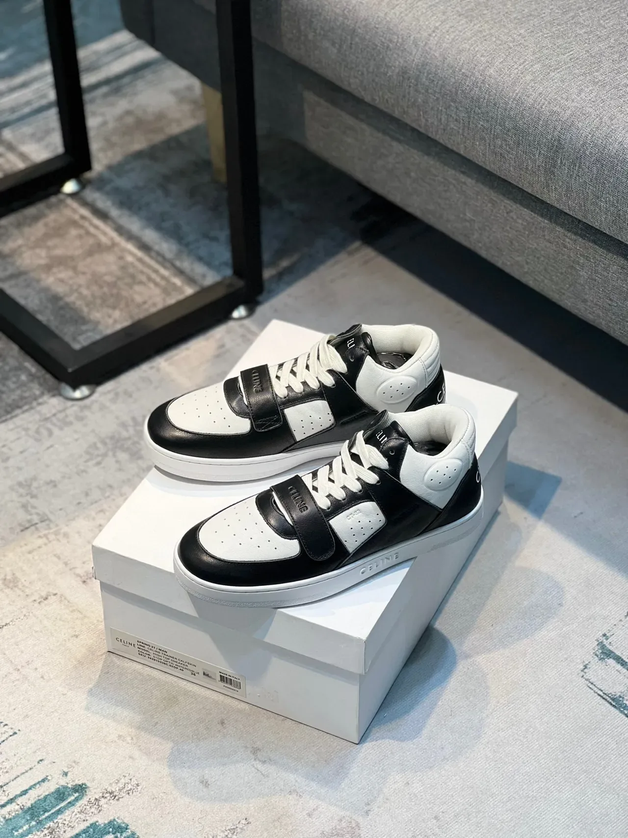 Celine CT-01 黑白皮革高帮生活方式运动鞋 8
