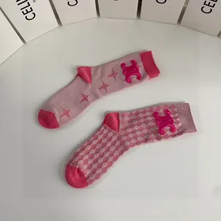 Celine Embroidered Logo Pink Socks