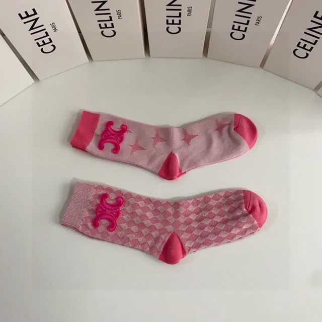 Celine Embroidered Logo Pink Socks 5