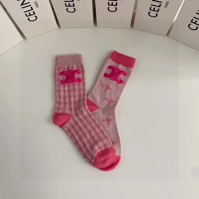 Celine Embroidered Logo Pink Socks 6
