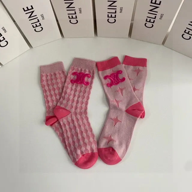 Celine Embroidered Logo Pink Socks 8